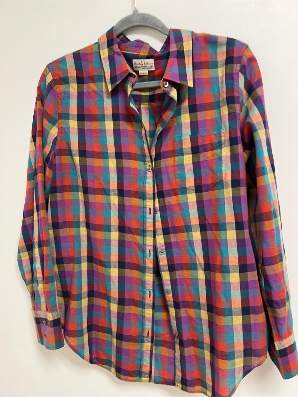Broadway & Broome Multicolor Plaid Button-Down Lightweight Cotton Shirt M